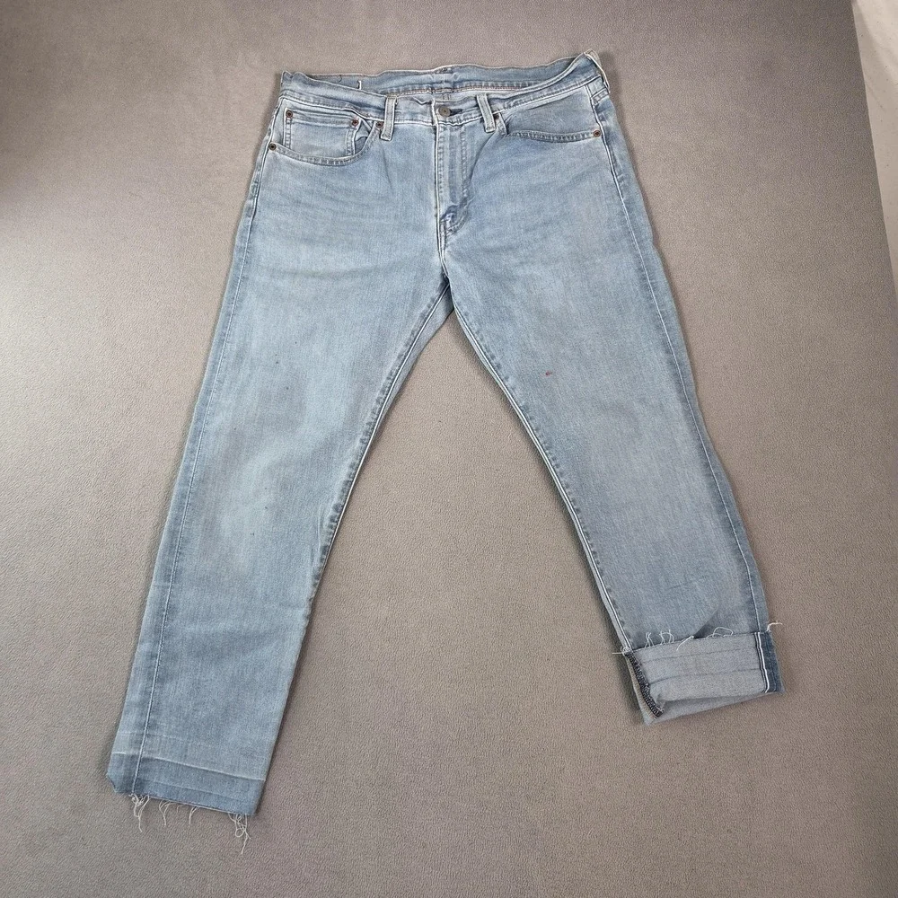 Levis‎ 512 Jeans Mens Selvedge Zip Light Wash Broken Raw Hem Tapered Fits 33x27